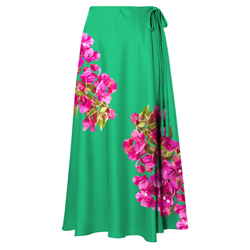 Pink Bougainvillea Flower Printed Bikini Swimsuit and Skirt Flaxmaker