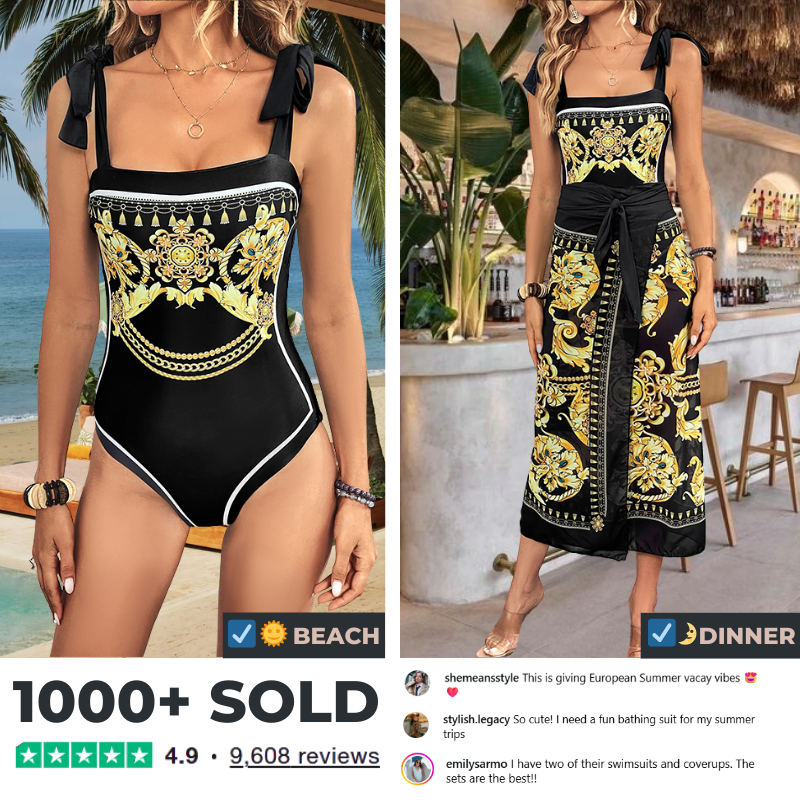 Reversible Tie-shoulder One Piece Swimsuit and Sarong Flaxmaker