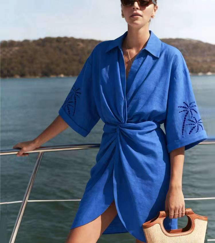 Resort Palm Shirt Dress