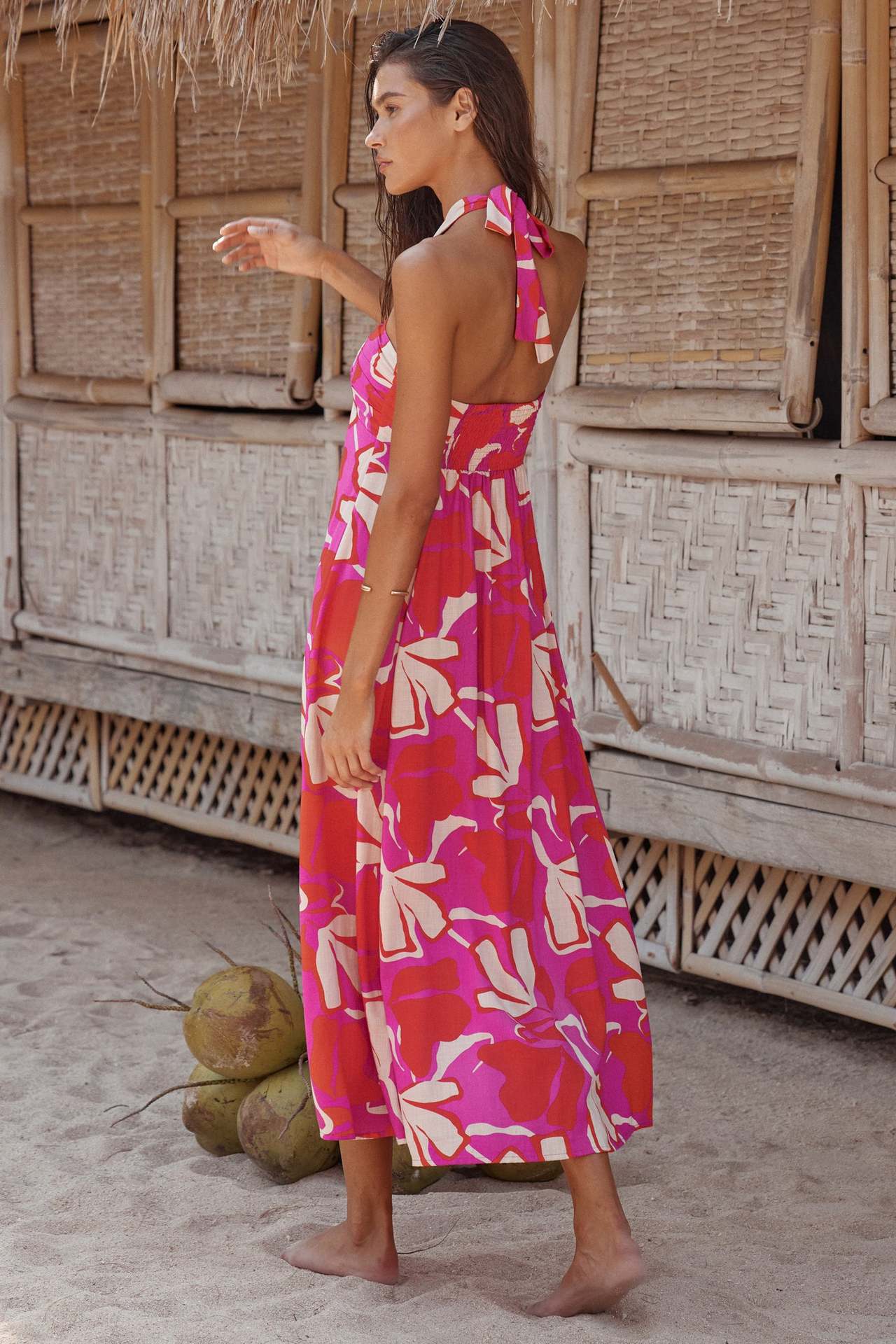 Halter Backless Printed Strapless  A-Line Dress