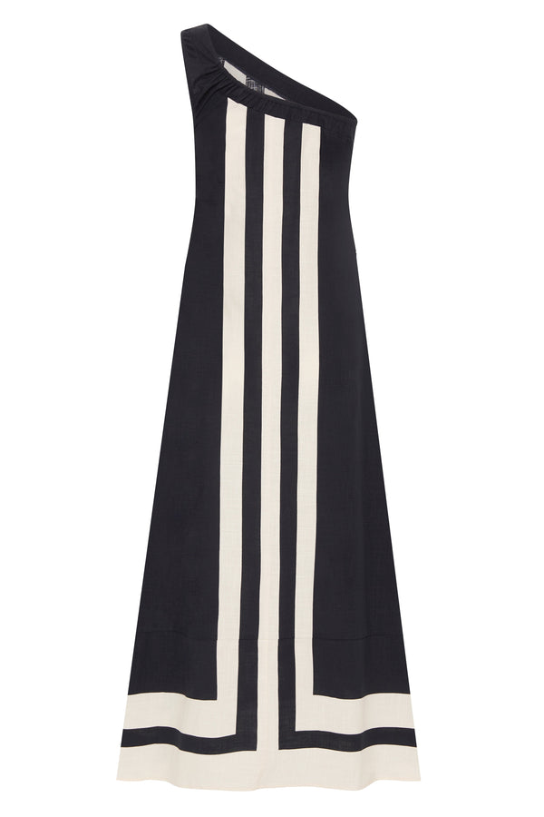 One Shoulder Color Block Striped Maxi Dress