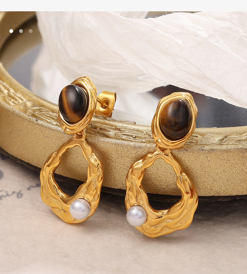 Tiger Eye Metal Stud Earrings