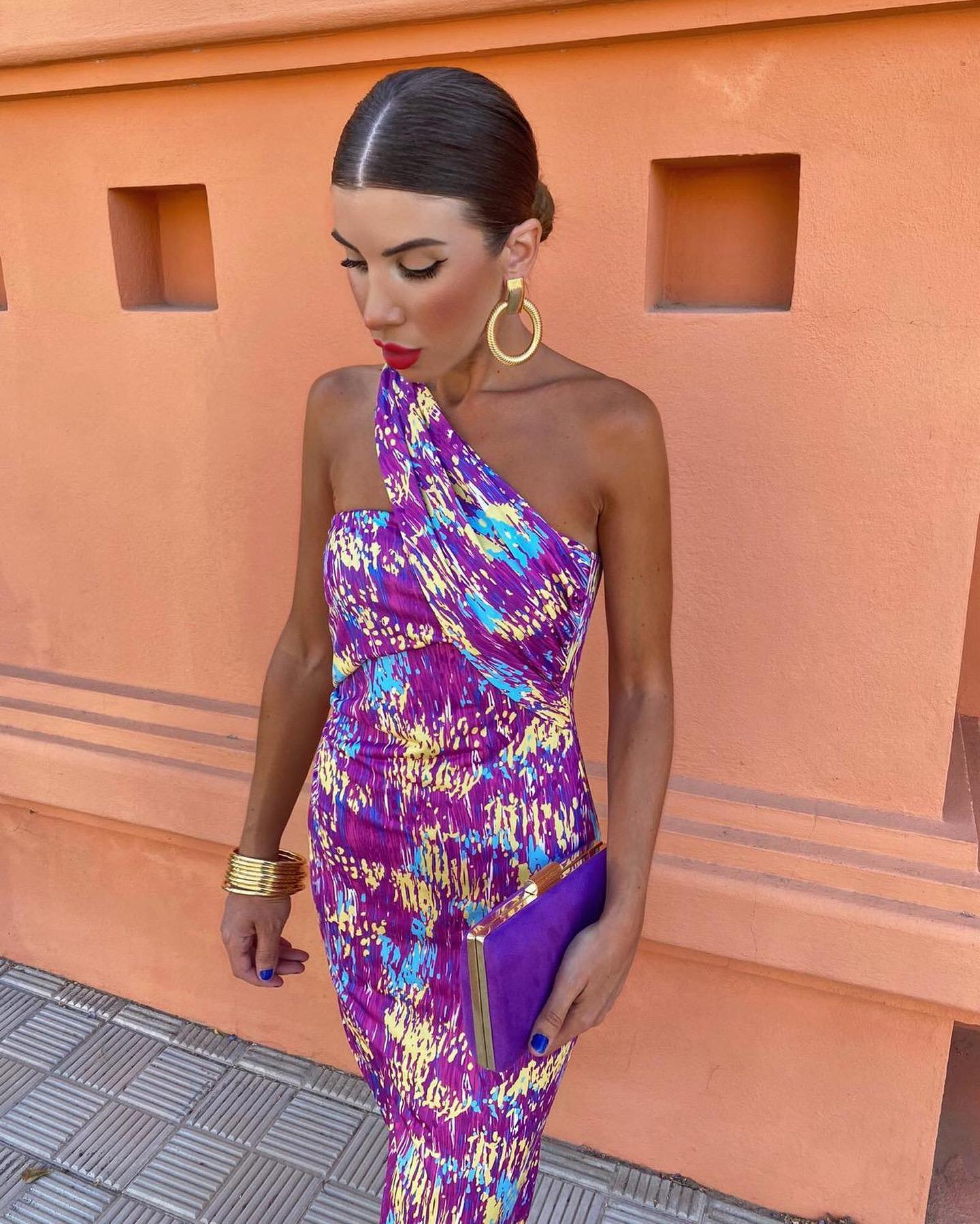 Oblique Shoulder Printed Dress