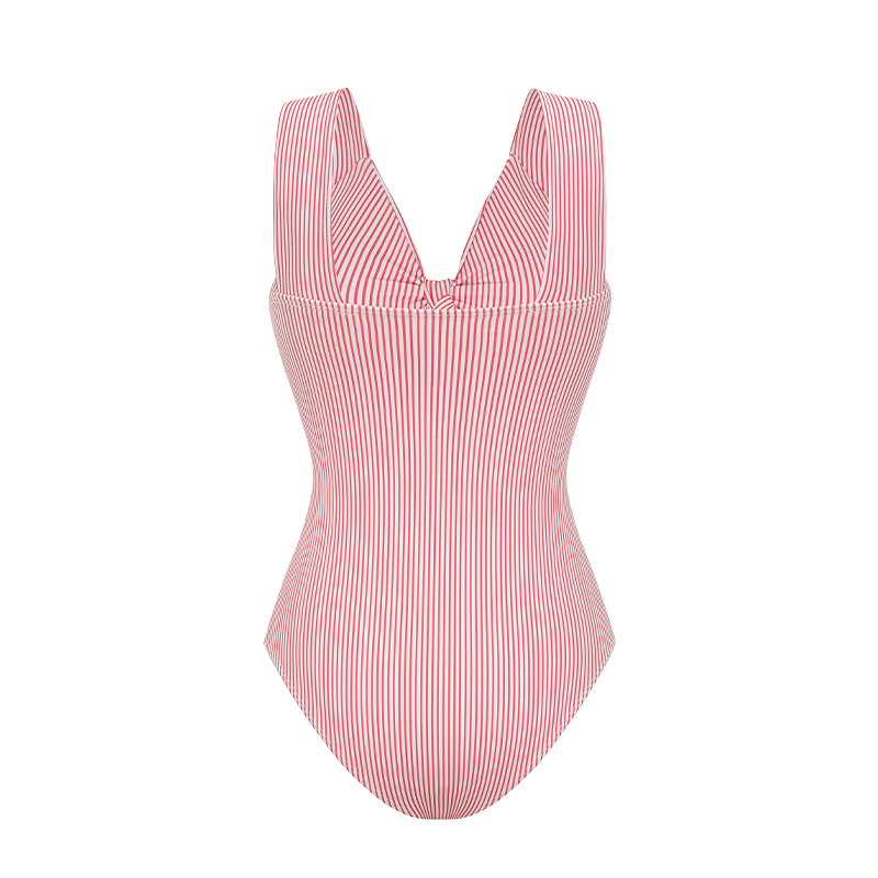 Bowknot Striped Print One Piece Swimsuit and Skirt