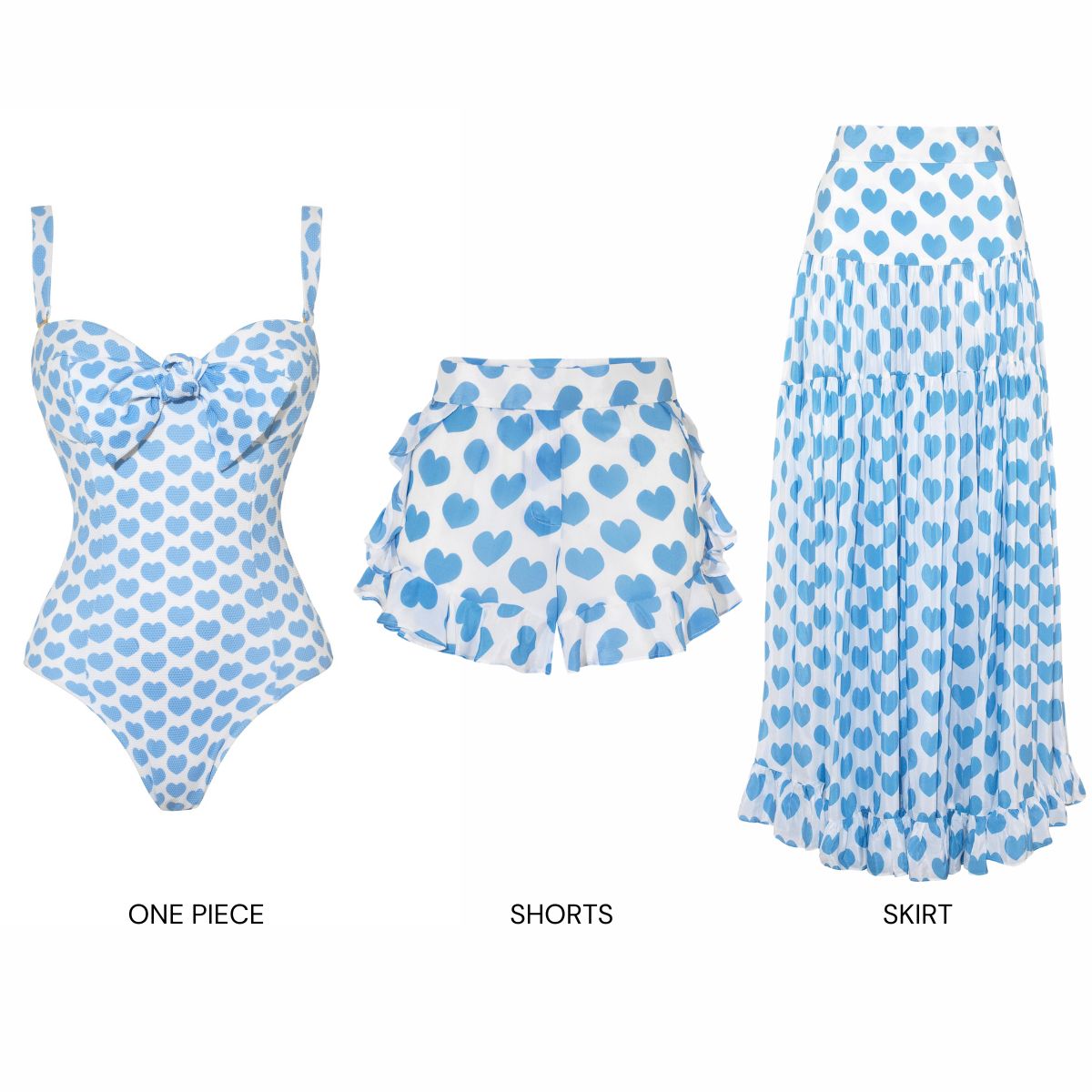 Bowknot Heart Print One Piece Swimsuit and Skirt