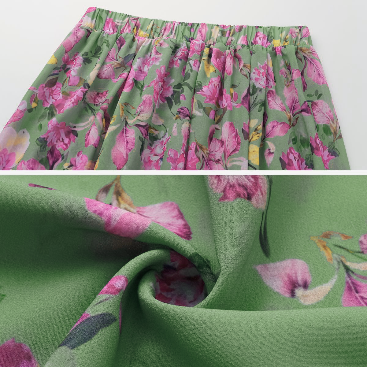 Long Sleeve Floral One Piece Swimsuit and Skirt