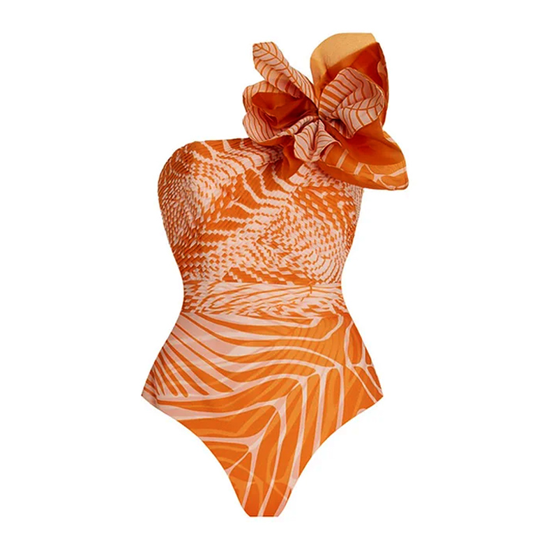 3D Flower Printed One Piece Swimsuit and Skirt Flaxmaker