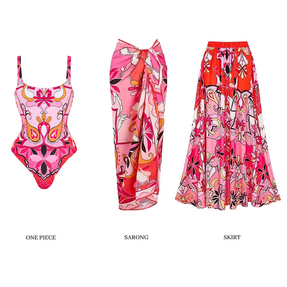 Printed One Piece Swimsuit and Sarong Flaxmaker