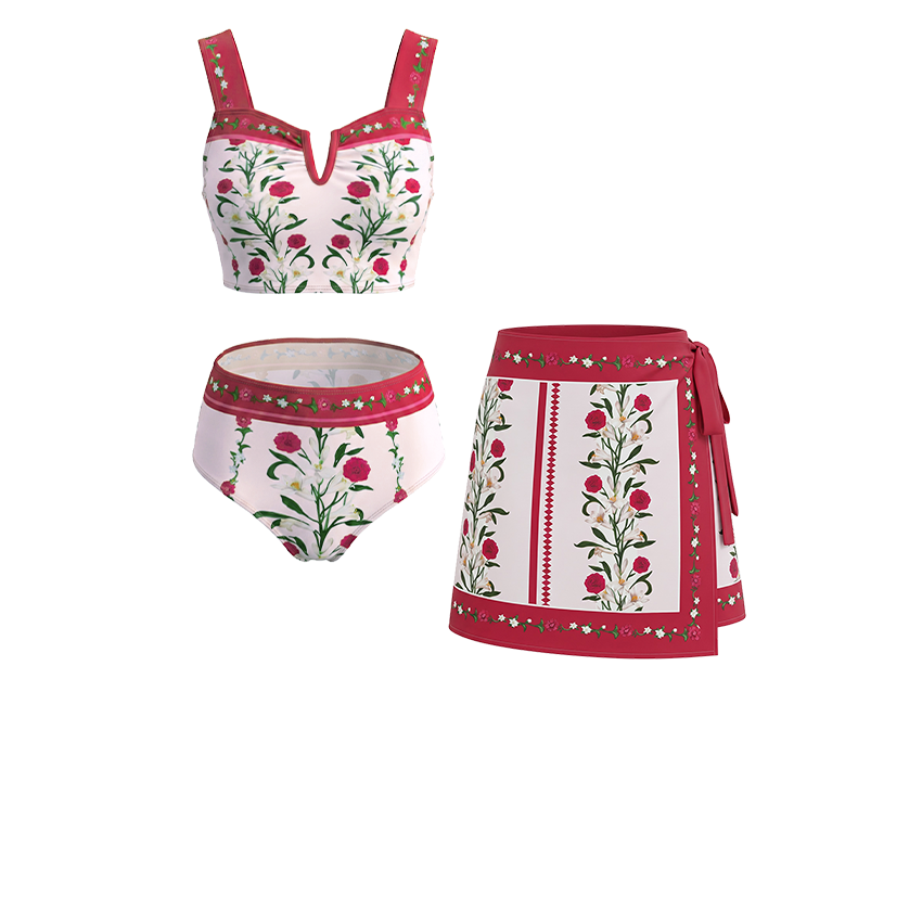 [Copy]Black Beige And Orange Floral Print Two-Piece Swimsuit Set(s)