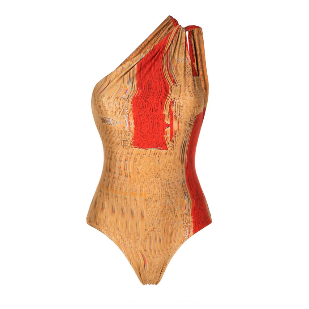 One Shoulder Yellow Printed Swimsuit Set(s)