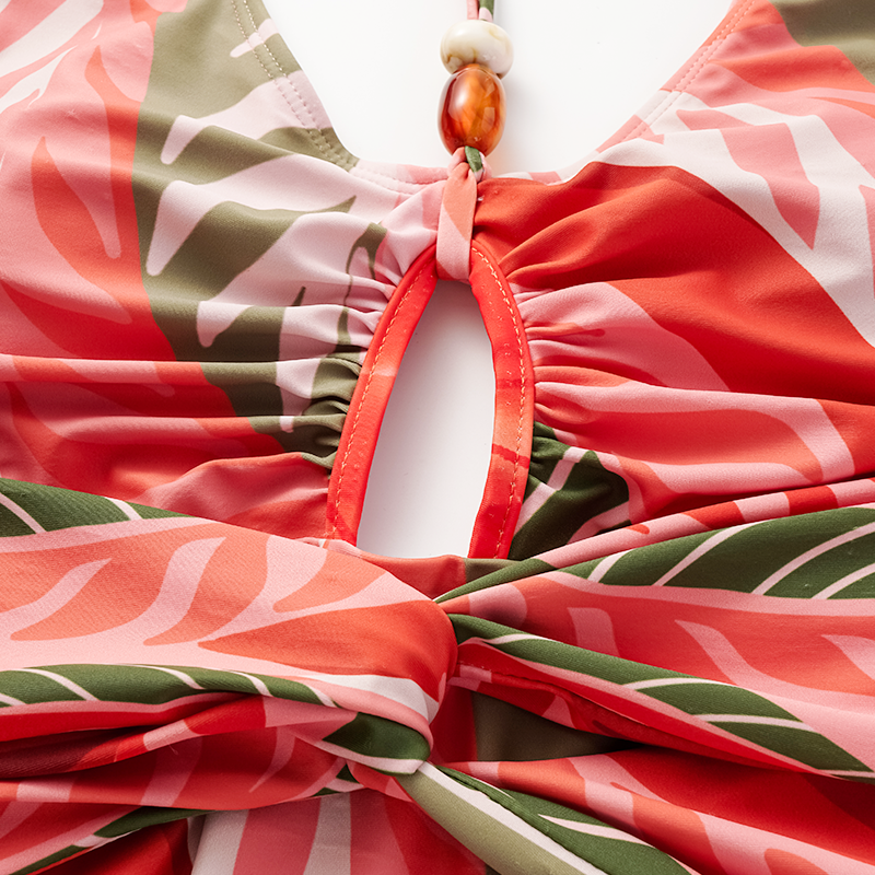 Long-sleeved Artificial Stone Decor One Piece Swimsuit and Skirt Flaxmaker