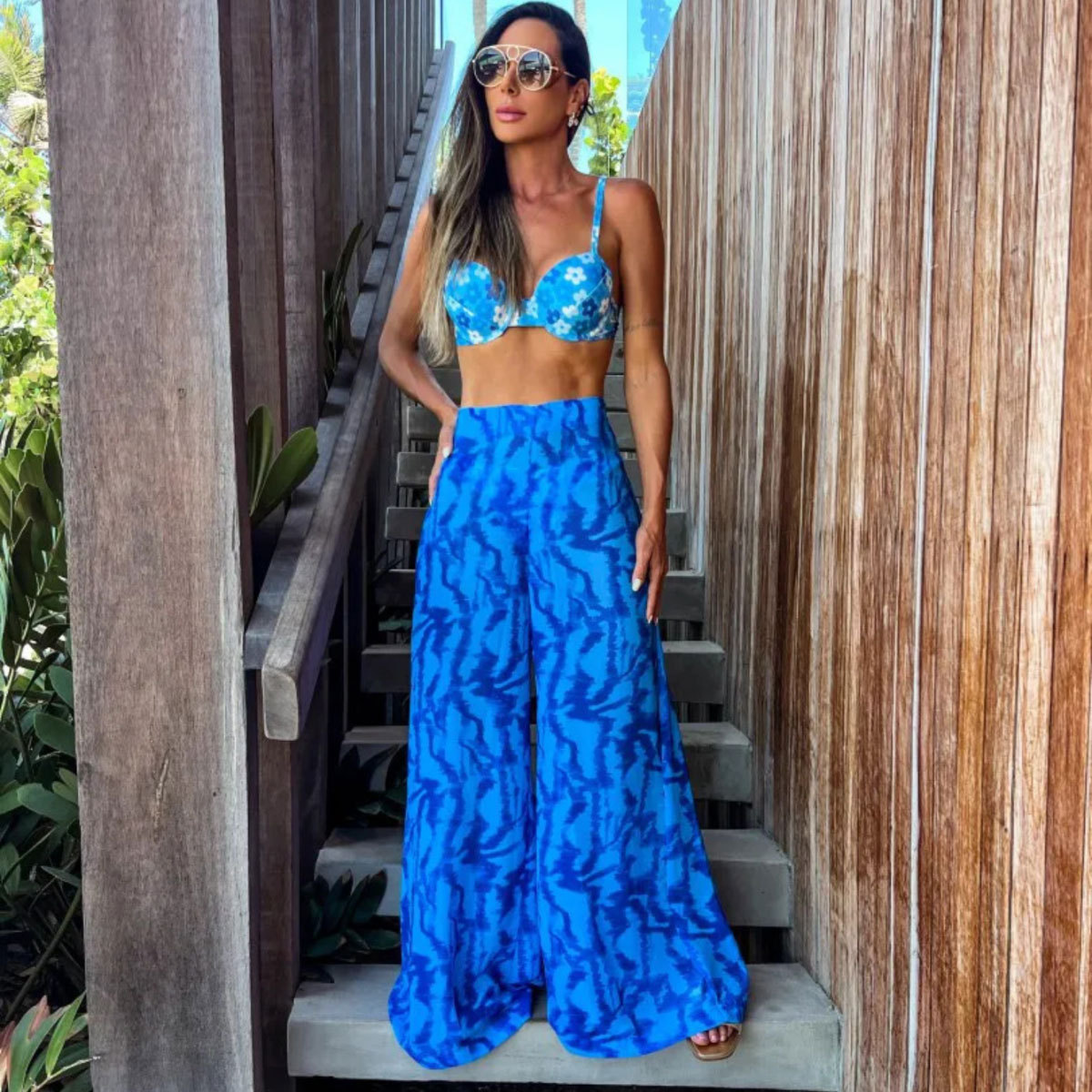 Long Sleeve  Floral Print Bikini Swimsuit and Pants