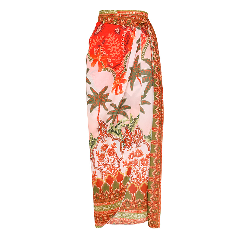 Off Shoulder Coconut Palm Print One Piece Swimsuit With Belt and Skirt