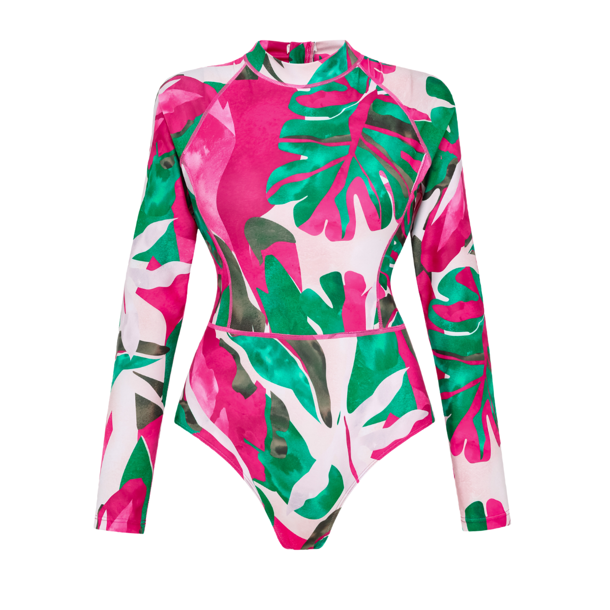 Abstract Rose Red Contrast Print Long sleeve  One Piece Swimsuit and Skirt