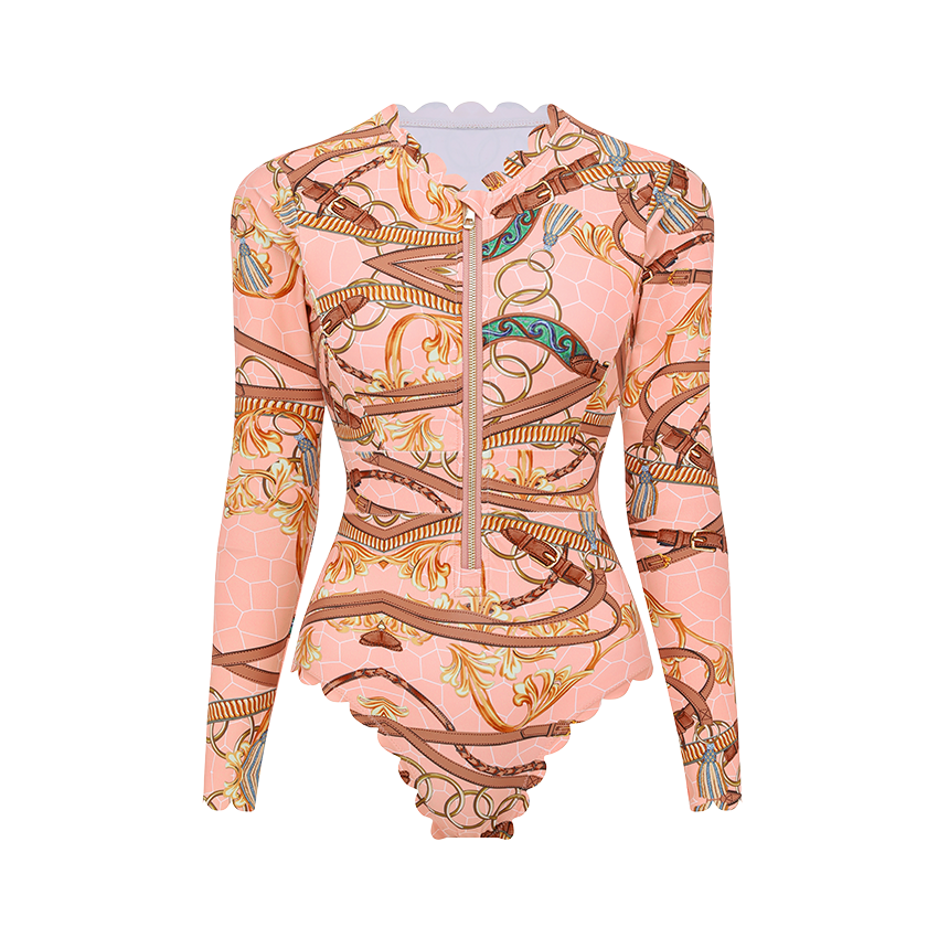 Lace Long Sleeve Rashguard Printed Swimsuit Set(s)