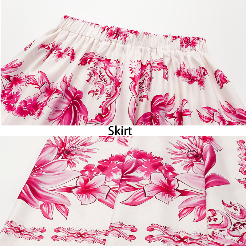 Ruffle Cut Out Lily and Majolica Series Pattern Print One Piece Swimsuit and Skirt or Pants