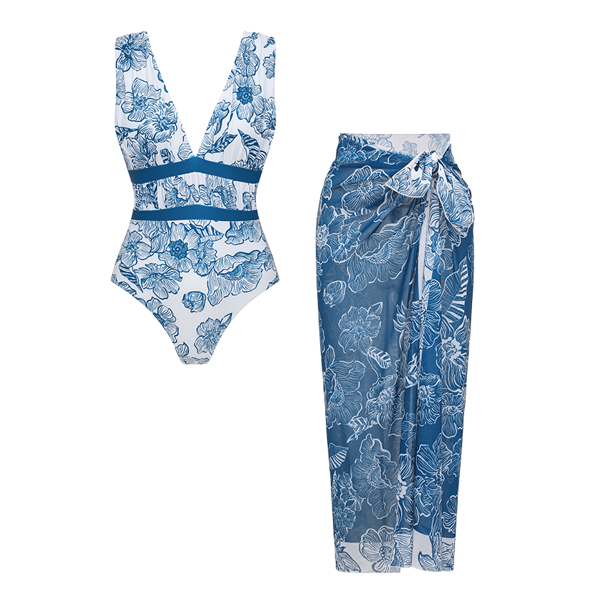 V Neck Color Block Swimsuit Set(s)