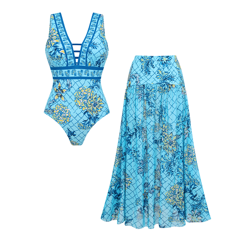 V Neck Blossom Print Swimsuit Set(s)