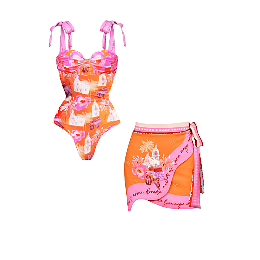 Bowknot Decor Printed Swimsuit Set(s)