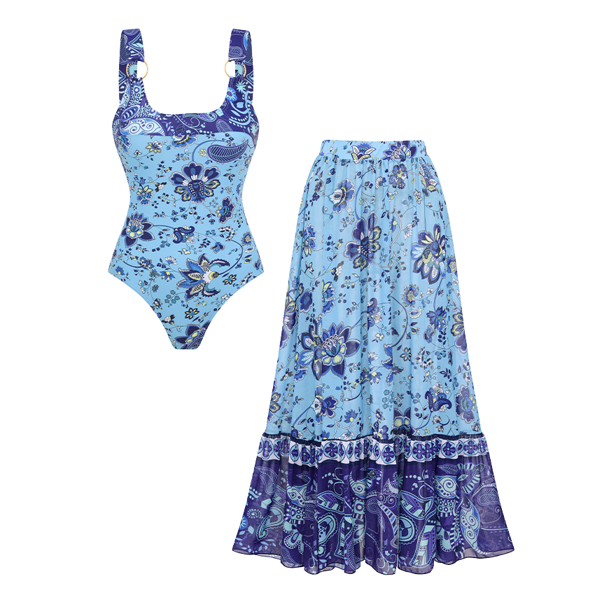 Sling Printed Color Block Swimsuit Set(s)