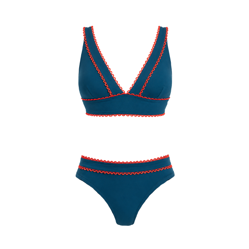 V Neck Lace Solid Color Swimsuit Set(s)