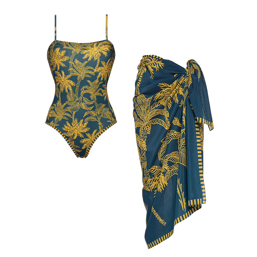 Bandeau Palm Print Swimsuit Set(s)