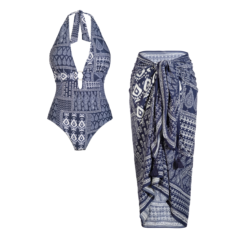 Halter Ethnic Print Swimsuit Set(s)