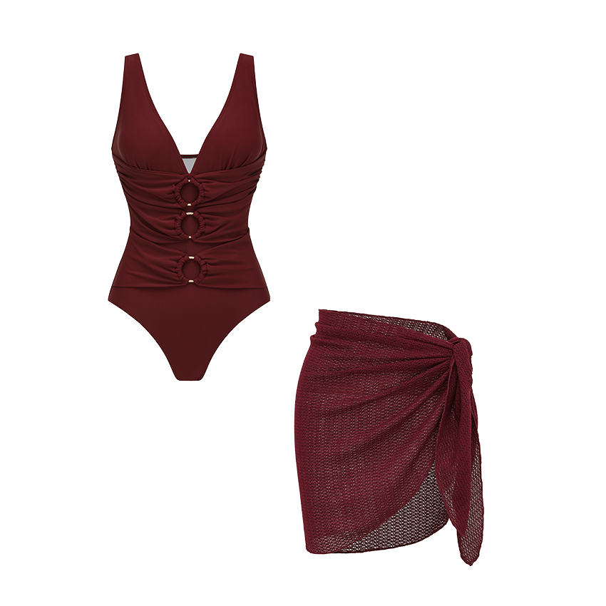 V Neck Solid Color Swimsuit Set(s)