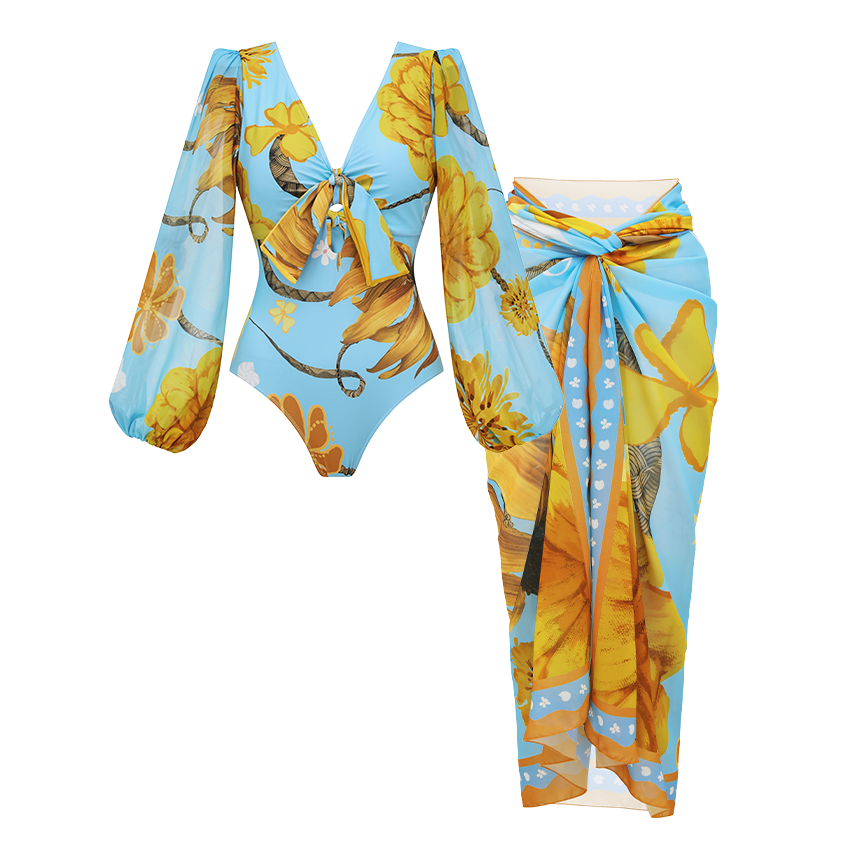 Netted Lantern Chrysanthemum Print Swimsuit Set(s)