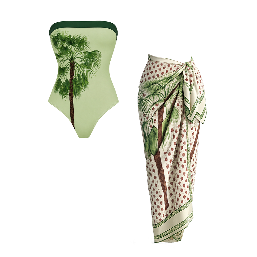 Bandeau Palm Print Swimsuit Set(s)