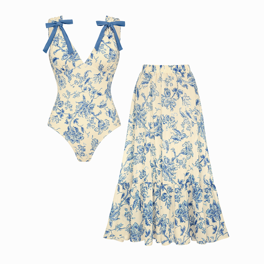 Bowknot Decor V Neck Swimsuit Set(s)