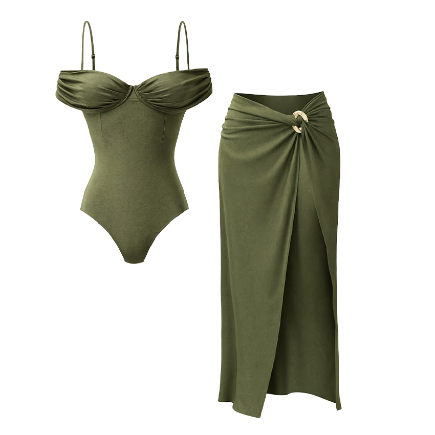 Off Shoulder Solid color Swimsuit Set(s)
