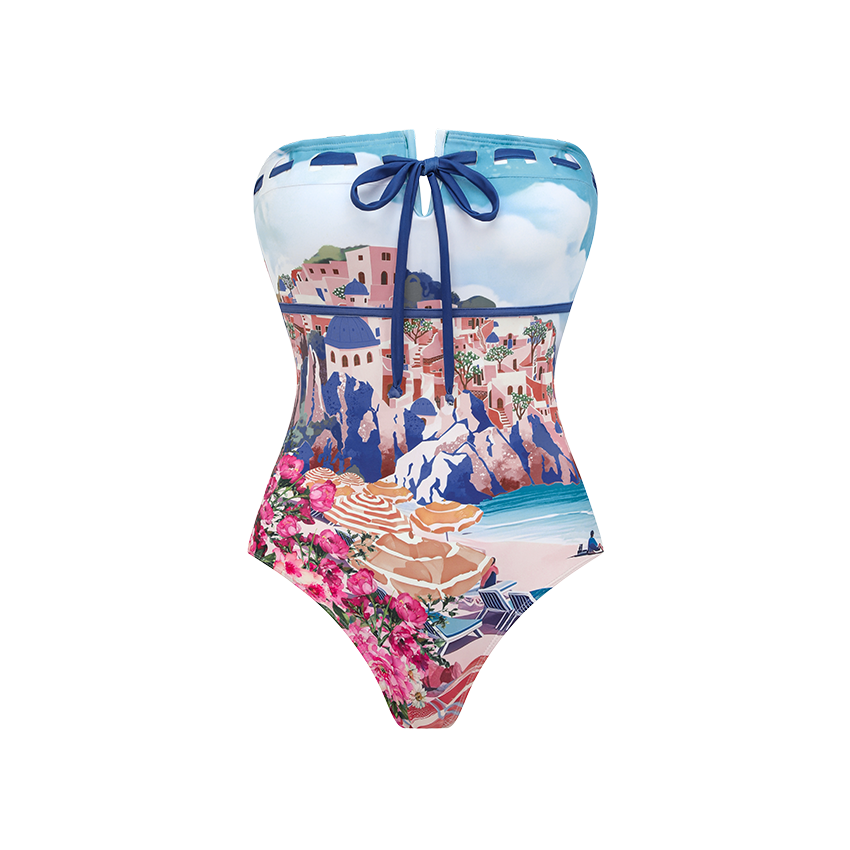 Bandeau Lace Up Print Swimsuit Set(s)