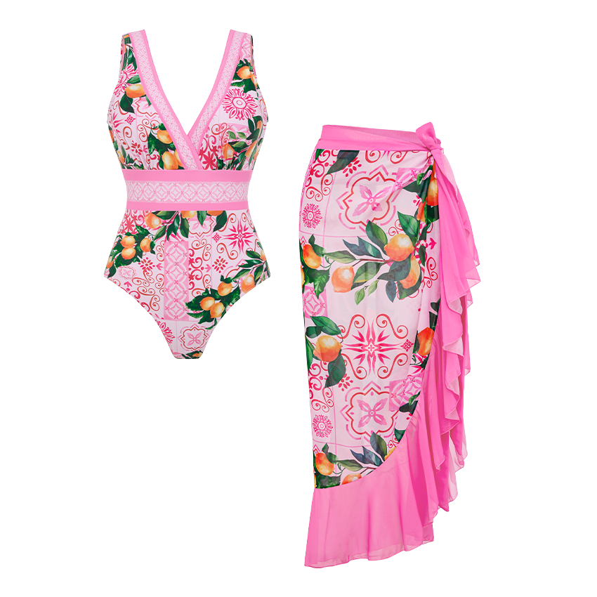 V Neck Lemon Print Swimsuit Set(s)