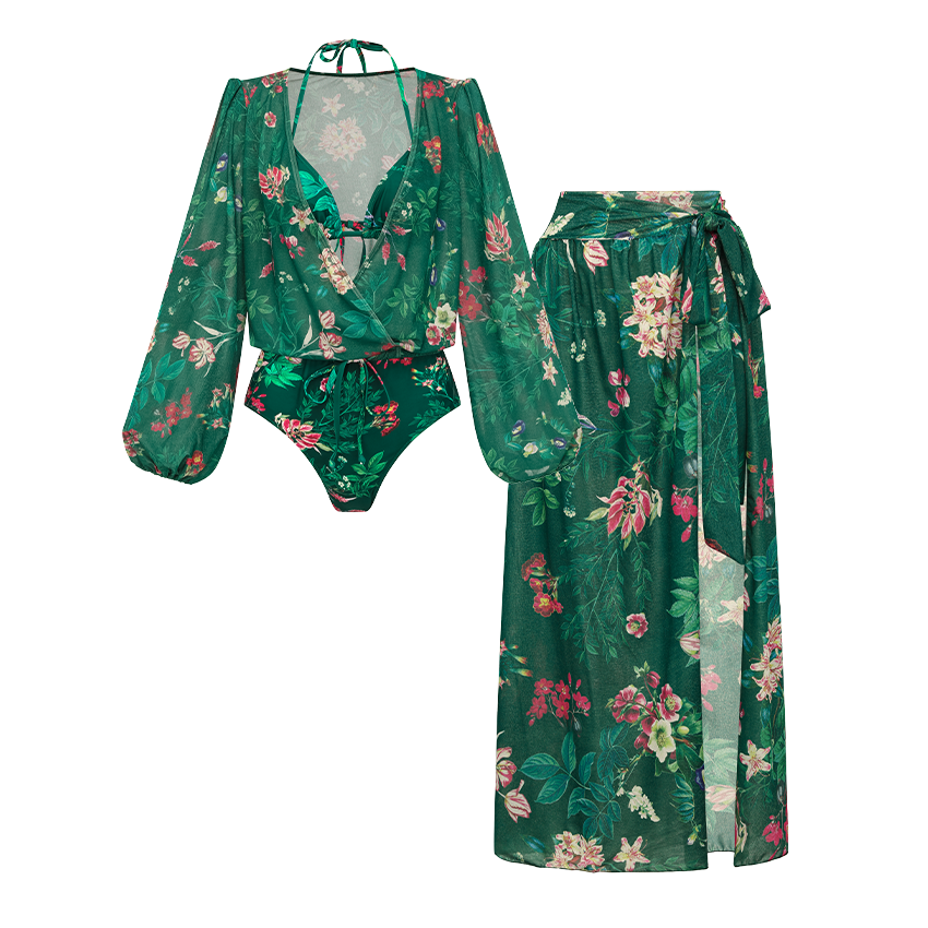 Netted Lantern Blossom Print Swimsuit Set(s)