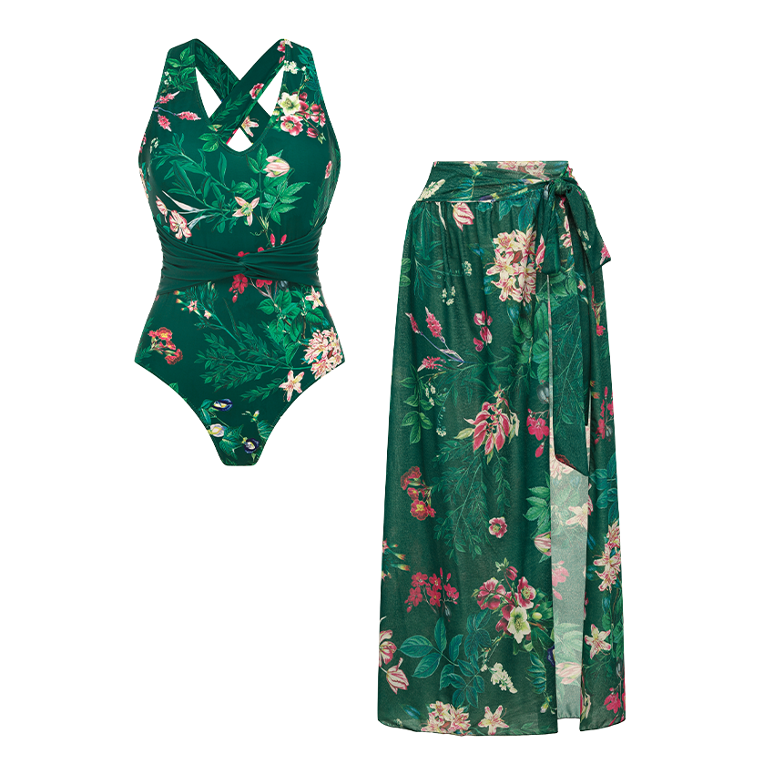 V Neck Blossom Print Swimsuit Set(s)