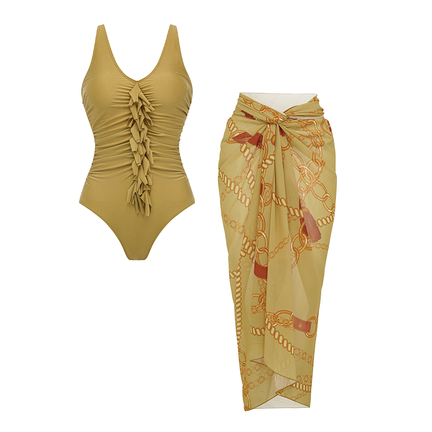 V Neck Tassel Shiny Swimsuit Set(s)