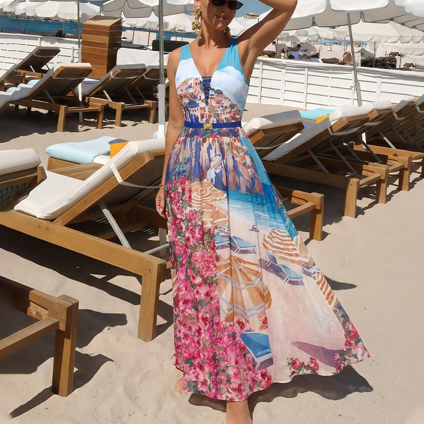 V Neck Cutout Print Swimsuit Set(s)