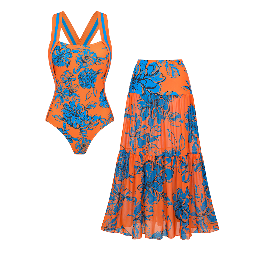 Bandeau Color Block Blossom Print Swimsuit Set(s)