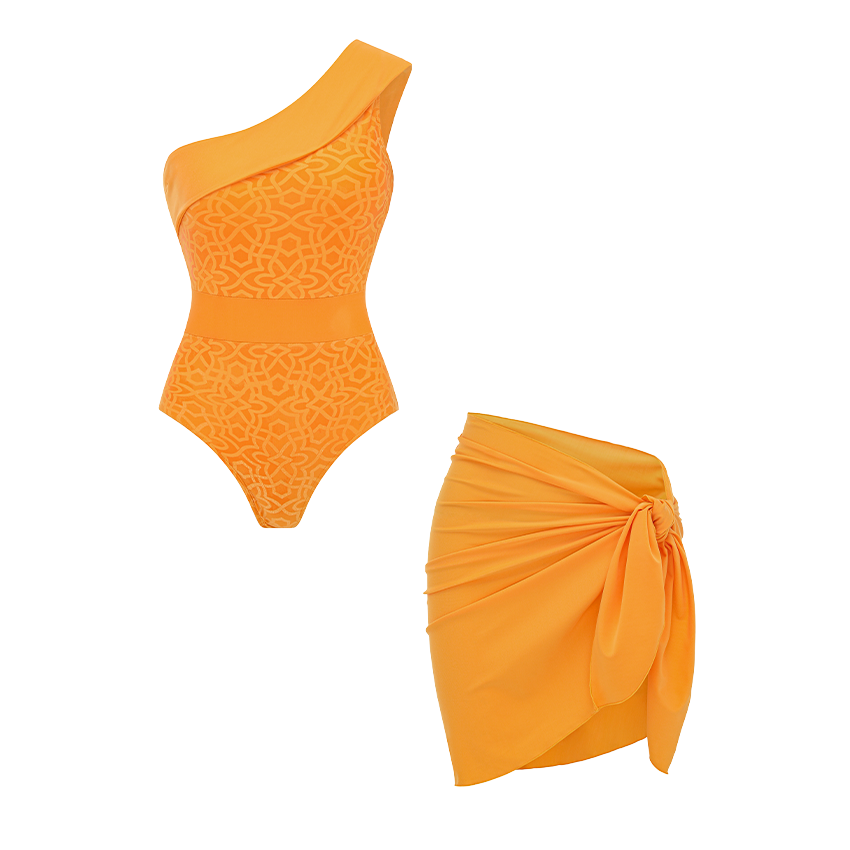 Oblique Shoulder Water-Activated Color-Changing Swimsuit Set(s)