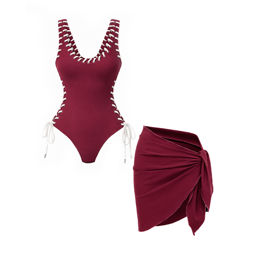 Solid Color Lace Up Swimsuit Set(s)