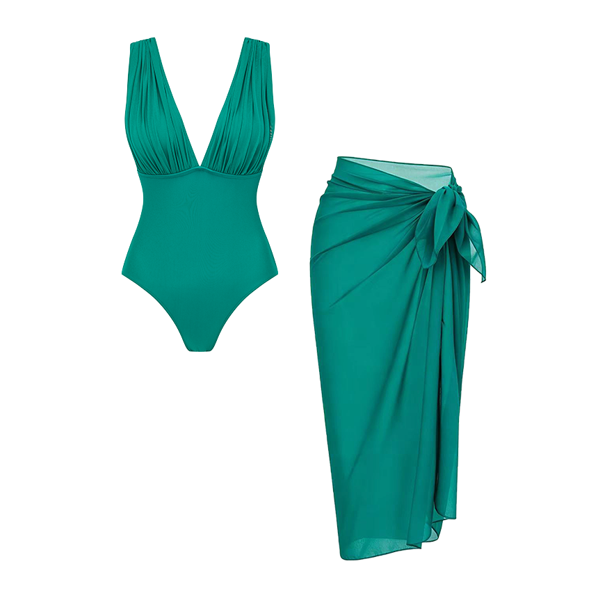 V Neck Solid Color Swimsuit Set(s)