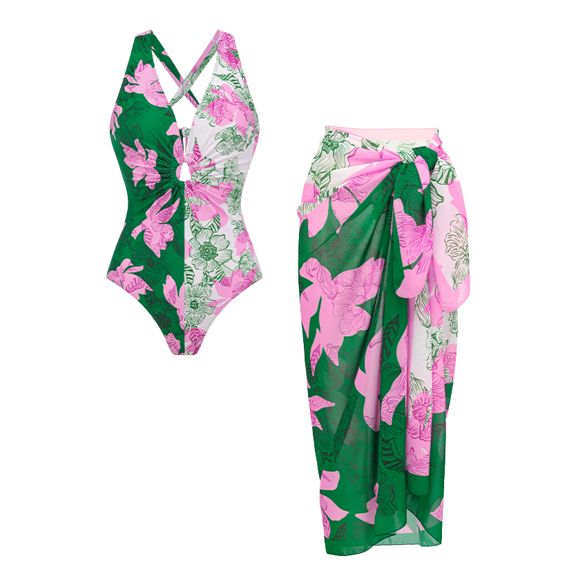 Color Block Printed Swimsuit Set(s)