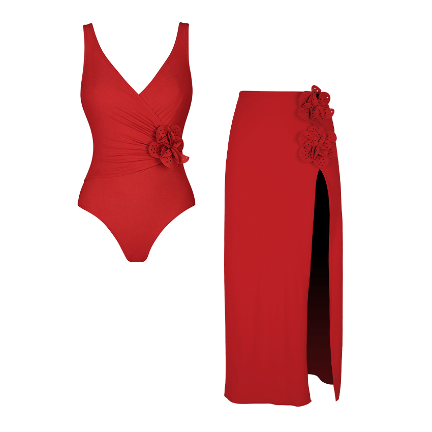 V Neck 3D Flower Swimsuit Set(s)