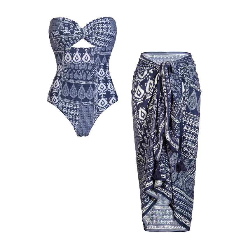 Bandeau Cutout Ethnic Print Swimsuit Set(s)