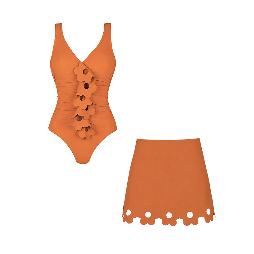 V Neck Laser Cutting Flower Hollow Swimsuit Set(s)