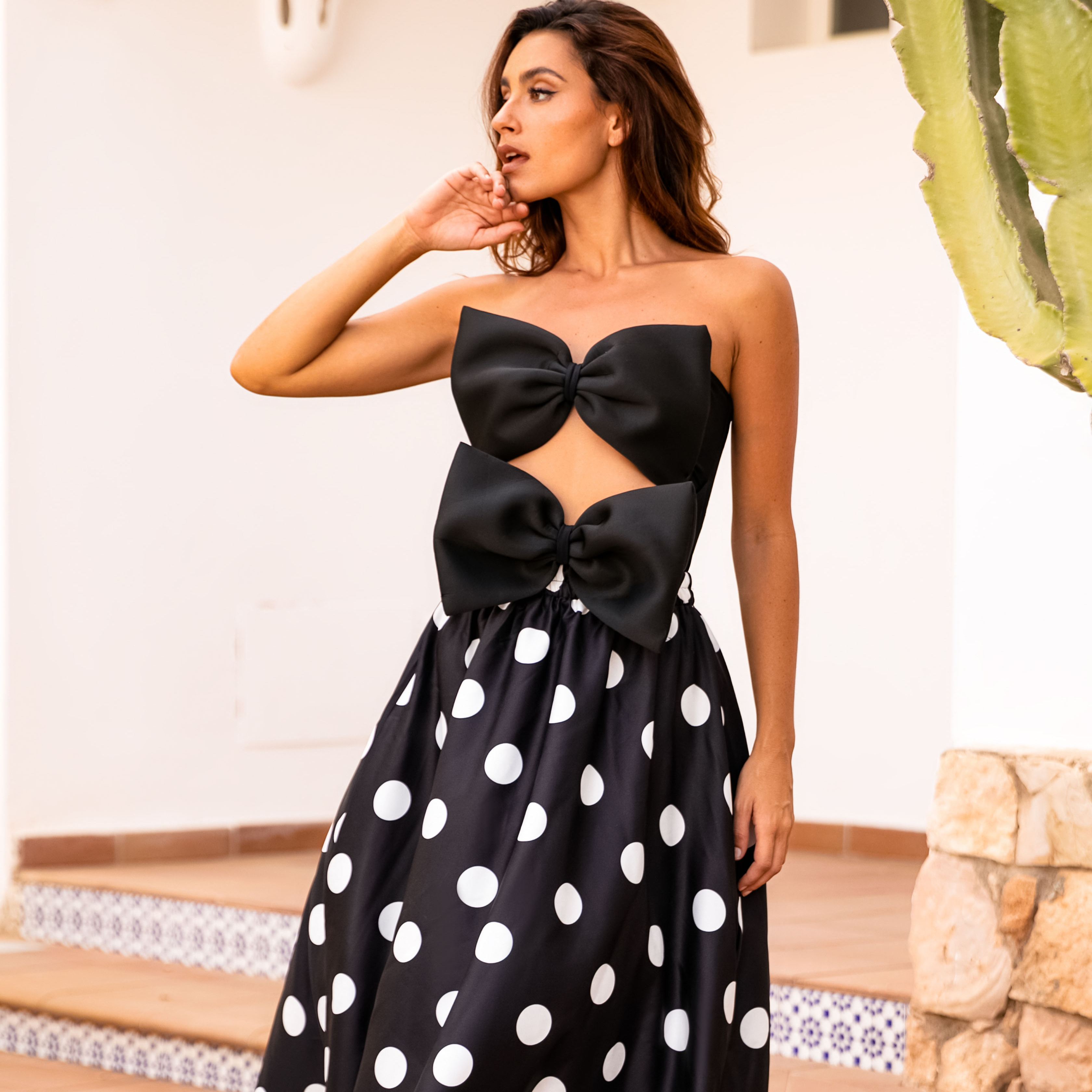 Bandeau Cutout Black One Piece Swimsuit and Skirt Flaxmaker