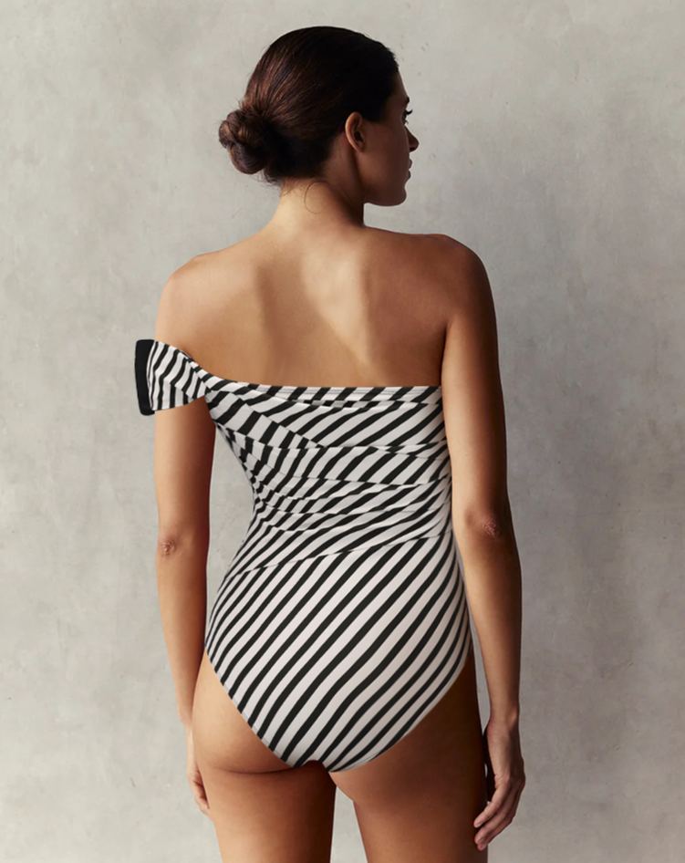 Bowknot Striped One Piece Swimsuit and Skirt
