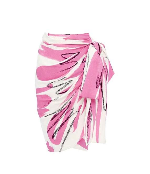 One Shoulder Printed Frilled One Piece Swimsuit and Skirt