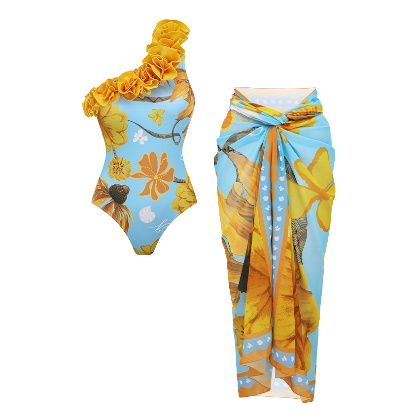 Chic Chrysanthemum Print Swimsuit Set(s)